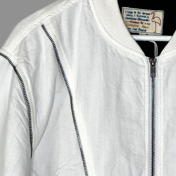 Sandrine Rose Zip Oversized Linen Blend Bomber Jacket White Women Small NWT - Picture 9 of 12